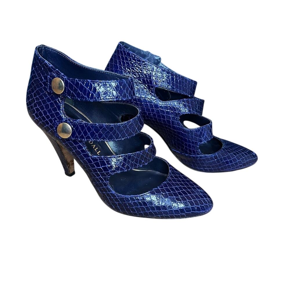 Loeffler Randall Mary Jane Heeled Pump Blue Leather Women's Size 6 Triple Strap